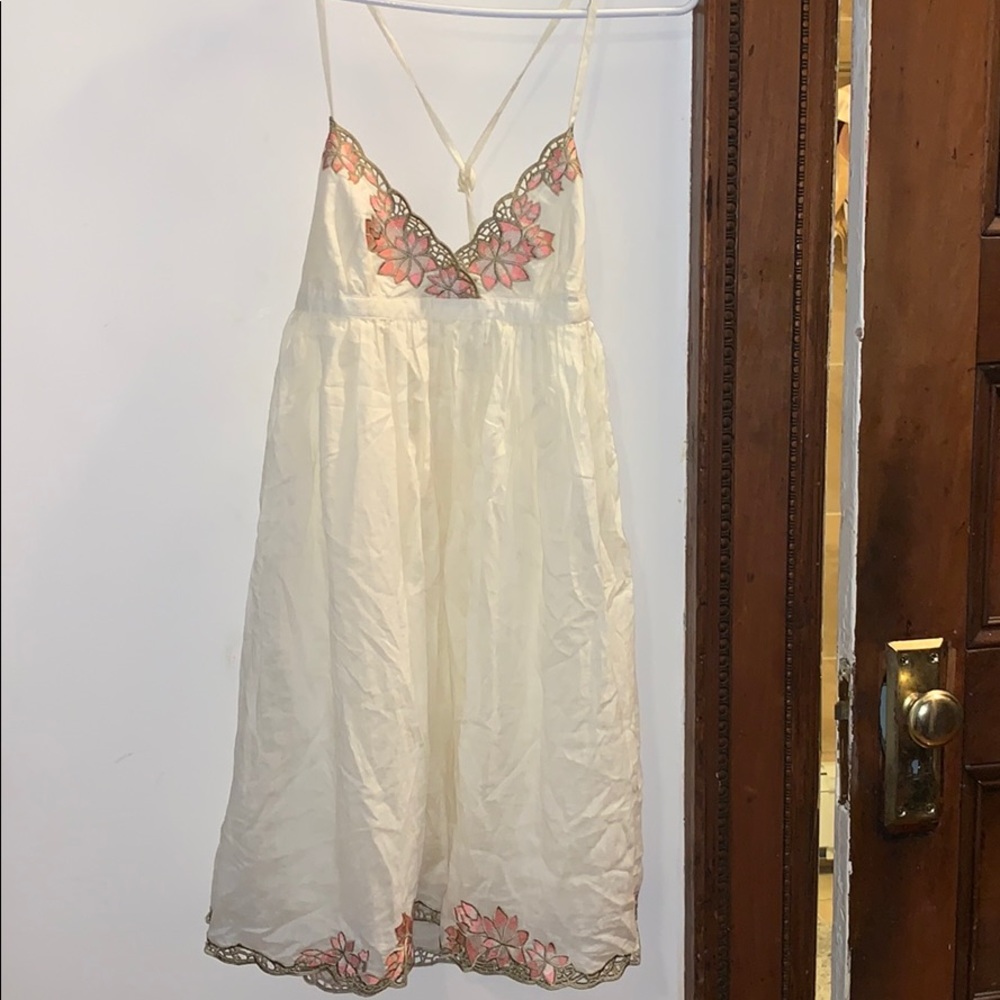 Cream Embroidered Halter Dress
